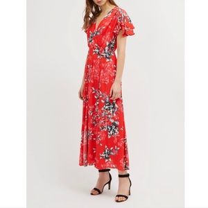 French Connection Coletta Crepe Midi Tea Dress Red Floral - size 2